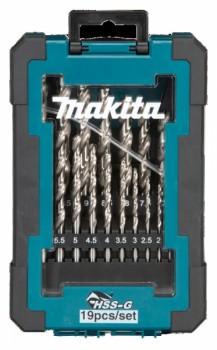 Makita 19-tlg Kunststoff HSS-G Bohrer-Set 1-10 mm f Gusseisen Stahlguss